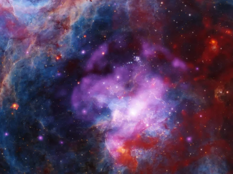 The entire image is awash in intricate clouds, and swathes of superheated gas. 