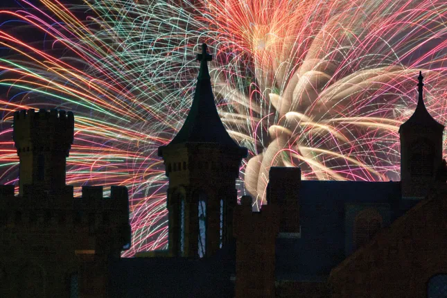 Castle with firerworks
