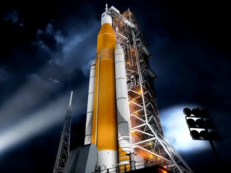 NASA's Space Launch System on the launch pad.
